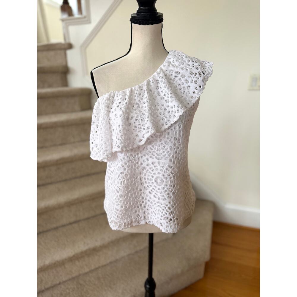 Lilly Pulitzer White Lace Ruffle One Shoulder Tank Top